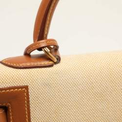 Hermes Natural Barenia Leather and Toile Canvas Gold Hardware Kelly Sellier 32 Bag