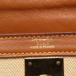 Hermes Natural Barenia Leather and Toile Canvas Gold Hardware Kelly Sellier 32 Bag