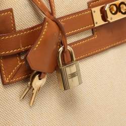 Hermes Natural Barenia Leather and Toile Canvas Gold Hardware Kelly Sellier 32 Bag
