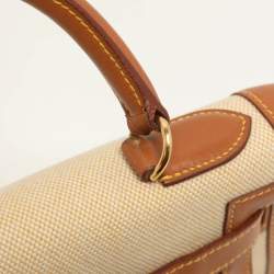 Hermes Natural Barenia Leather and Toile Canvas Gold Hardware Kelly Sellier 32 Bag