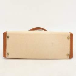 Hermes Natural Barenia Leather and Toile Canvas Gold Hardware Kelly Sellier 32 Bag