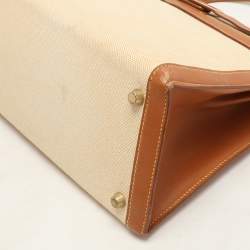 Hermes Natural Barenia Leather and Toile Canvas Gold Hardware Kelly Sellier 32 Bag