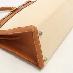 Hermes Natural Barenia Leather and Toile Canvas Gold Hardware Kelly Sellier 32 Bag