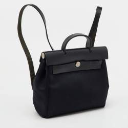Hermes Black Toile Canvas and Vache Hunter 2in1 Herbag PM Backpack