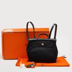 Hermes Black Toile Canvas and Vache Hunter 2in1 Herbag PM Backpack