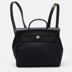 Hermes Black Toile Canvas and Vache Hunter 2in1 Herbag PM Backpack