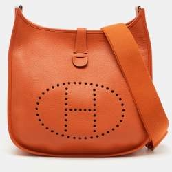 Hermes Orange Taurillon Clemence Leather Evelyne III GM Bag