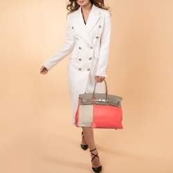Hermes Rose Jaipur/Argile/Etoupe Taurillon Clemence and Swift Leather Brushed Palladium Finish Birkin 35 Bag