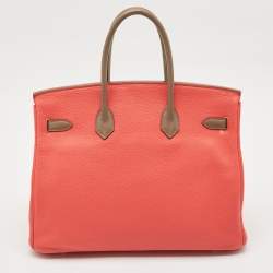 Hermes Rose Jaipur/Argile/Etoupe Taurillon Clemence and Swift Leather Brushed Palladium Finish Birkin 35 Bag