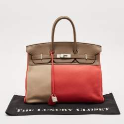Hermes Rose Jaipur/Argile/Etoupe Taurillon Clemence and Swift Leather Brushed Palladium Finish Birkin 35 Bag