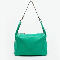 Hermes Menthe/Gris Tourterelle Taurillon Clemence Leather Palladium Finish Lindy 34 Bag