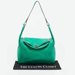 Hermes Menthe/Gris Tourterelle Taurillon Clemence Leather Palladium Finish Lindy 34 Bag