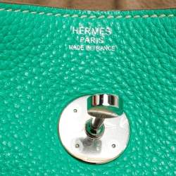 Hermes Menthe/Gris Tourterelle Taurillon Clemence Leather Palladium Finish Lindy 34 Bag