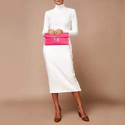 مملوكة مسبقًا Hermès Rose Shocking Lizard and Swift Leather Jige Elan 29 Clutch