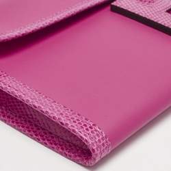 مملوكة مسبقًا Hermès Rose Shocking Lizard and Swift Leather Jige Elan 29 Clutch