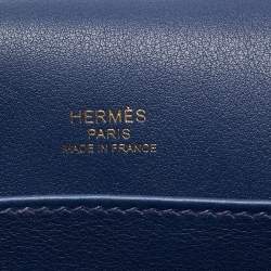 Pre Owned Hermes Bleu Navy Chevre Mysore Leather Gold Finish Geta Bag