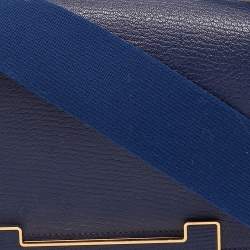 Pre Owned Hermes Bleu Navy Chevre Mysore Leather Gold Finish Geta Bag