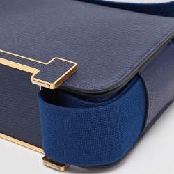 Pre Owned Hermes Bleu Navy Chevre Mysore Leather Gold Finish Geta Bag