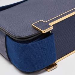 Pre Owned Hermes Bleu Navy Chevre Mysore Leather Gold Finish Geta Bag