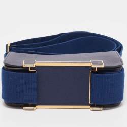 Pre Owned Hermes Bleu Navy Chevre Mysore Leather Gold Finish Geta Bag