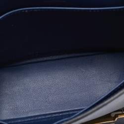Pre Owned Hermes Bleu Navy Chevre Mysore Leather Gold Finish Geta Bag