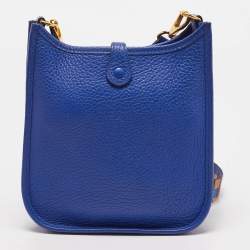 Pre Owned Hermes Bleu Royal/Bleu/Biscuit/Rouge H Taurillon Clemence Leather Maxi Quadrille Evelyne TPM Bag