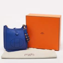 Pre Owned Hermes Bleu Royal/Bleu/Biscuit/Rouge H Taurillon Clemence Leather Maxi Quadrille Evelyne TPM Bag