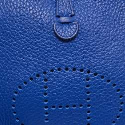 Pre Owned Hermes Bleu Royal/Bleu/Biscuit/Rouge H Taurillon Clemence Leather Maxi Quadrille Evelyne TPM Bag