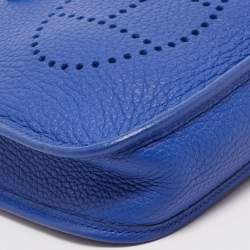 Pre Owned Hermes Bleu Royal/Bleu/Biscuit/Rouge H Taurillon Clemence Leather Maxi Quadrille Evelyne TPM Bag