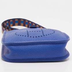 Pre Owned Hermes Bleu Royal/Bleu/Biscuit/Rouge H Taurillon Clemence Leather Maxi Quadrille Evelyne TPM Bag