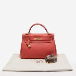 Pre Owned Hermes Rouge Pivoine Togo Leather Gold Finish Kelly Retourne 32 Bag