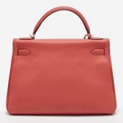 Pre Owned Hermes Rouge Pivoine Togo Leather Gold Finish Kelly Retourne 32 Bag