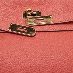 Pre Owned Hermes Rouge Pivoine Togo Leather Gold Finish Kelly Retourne 32 Bag