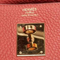 Pre Owned Hermes Rouge Pivoine Togo Leather Gold Finish Kelly Retourne 32 Bag