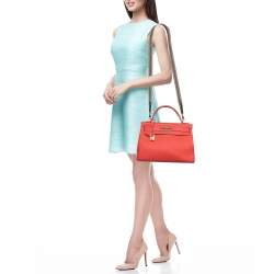 Pre Owned Hermes Rouge Pivoine Togo Leather Gold Finish Kelly Retourne 32 Bag
