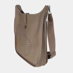 Pre Owned Hermes Etoupe Clemence Evelyne TGM 40 PHW Bag