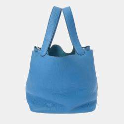 Pre Owned Hermes Blue Zanzibar Taurillon Clemence Picotin Lock 22 Handbag