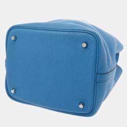 Pre Owned Hermes Blue Zanzibar Taurillon Clemence Picotin Lock 22 Handbag