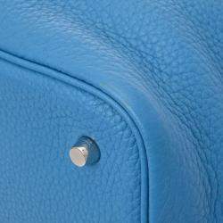 Pre Owned Hermes Blue Zanzibar Taurillon Clemence Picotin Lock 22 Handbag