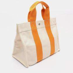 Pre Owned Hermes Canvas Beige Orange Bora Bora PM Tote Bag