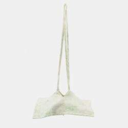 Hermes White Green Tassel Silk Agneau Milo Lime Petit H Shoulder Drawstring Bag 