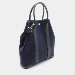 Hermes Blue Indigo Toile Military Leather Garden File PM Tote Bag