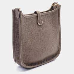 Hermes Etoupe Grey Taurillon Clemence Evelyne TPM Crossbody Bag 