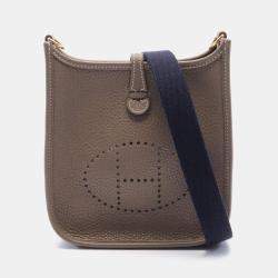 Hermes Etoupe Grey Taurillon Clemence Evelyne TPM Crossbody Bag 