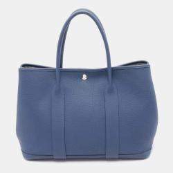 Hermes Blue Negonda Leather Garden Party 36 Tote Bag