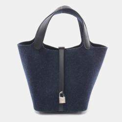 Hermes Blue Nuit Swift Leather Feutre Picotin Lock 22 Touch Handbag  