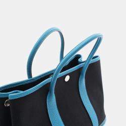 Hermes Black Blue Toile H Negonda Leather Garden Party TPM Tote Bag 