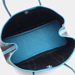 Hermes Black Blue Toile H Negonda Leather Garden Party TPM Tote Bag 