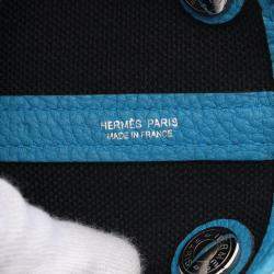 Hermes Black Blue Toile H Negonda Leather Garden Party TPM Tote Bag 