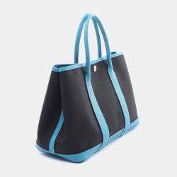 Hermes Black Blue Toile H Negonda Leather Garden Party TPM Tote Bag 